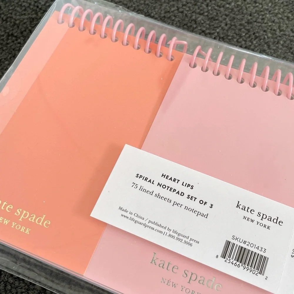 KATE SPADE NEW YORK PINK HEART AND LIPS MINI SPIRAL NOTEPADS